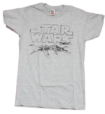Star Wars Mens T-Shirt - X-wing Sketch Flying Under Logo