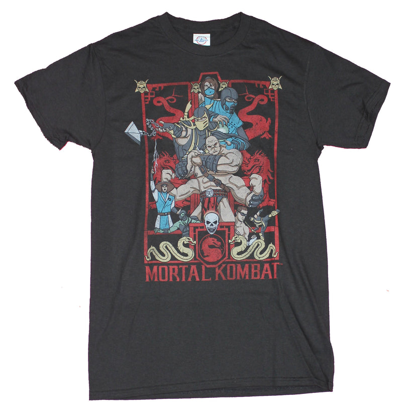 Mortal Kombat Mens T-Shirt - Distressed Goro Centered Character Collage