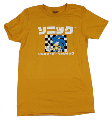 Sonic the Hedgehog Mens T-Shirt - Kanji Style Sonic On Checker Flag