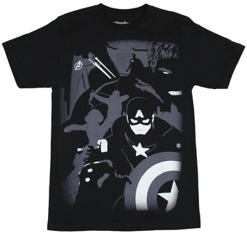 Avengers (Marvel Comics) Mens T-Shirt - Black White & gray Stylized Team Image