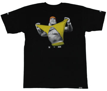 Hulk Hogan Mens T-Shirt  - Hulkamania Ripping Yellow Shirt Off Image