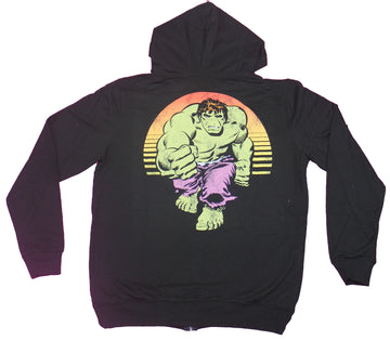 Hulk Mens Pull-Over Hoodie - Incredible Retro Pose Lapel and Back