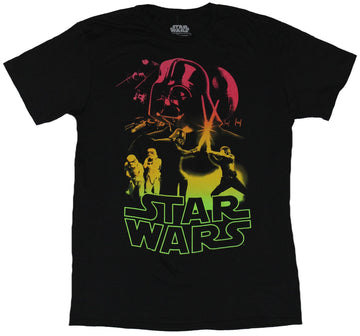 Star Wars Mens T-Shirt - Red Yellow green Saber Battle Collage