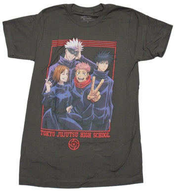 Jujutsu Kaisen Mens T-Shirt - Character Group in Red Line Group