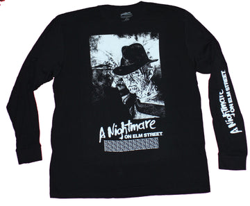 Nightmare on Elm Street Mens Long Sleeve T-Shirt - B & White Freddy Poster