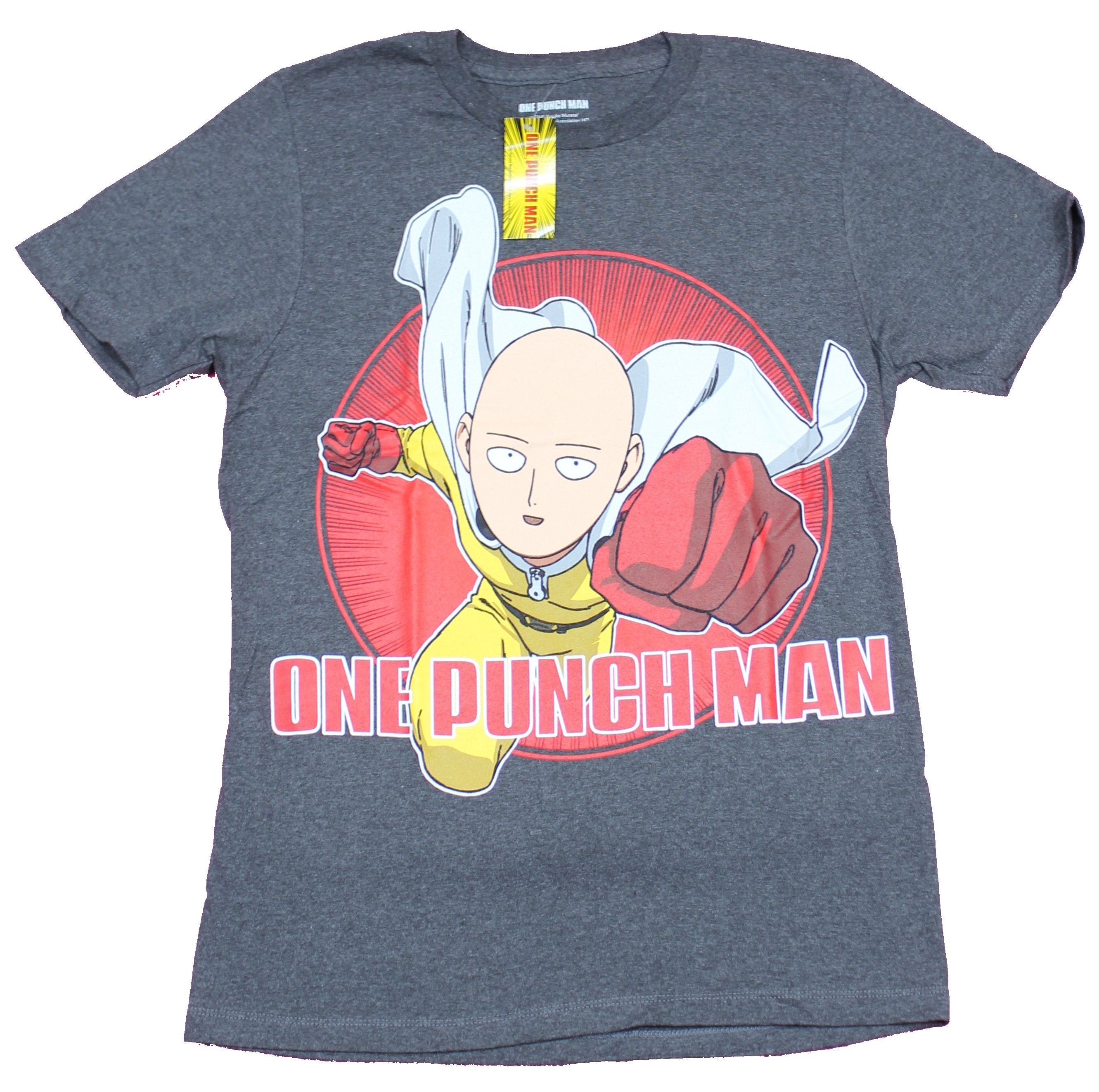 Overfrakke hoppe Modstand One Punch Man Mens T-Shirt - Saitama Flying Punch Circle Over Logo