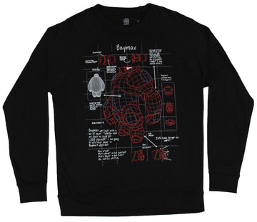 Big Hero Six 6 Mens Crewneck Sweatshirt - Red White Detailed Baymax Schematics
