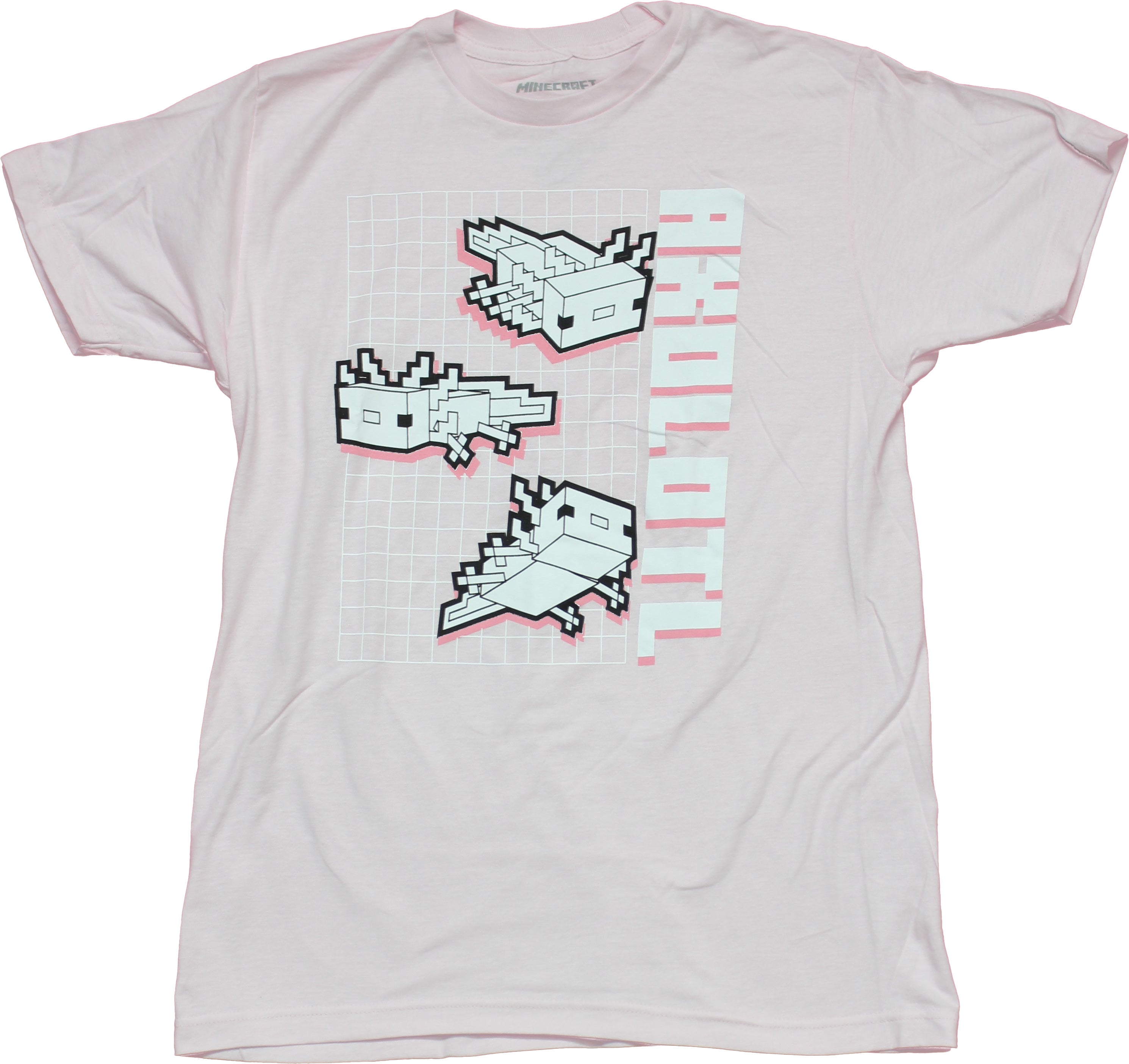Minecraft Mens T-Shirt - Axolotl  White Grid Images