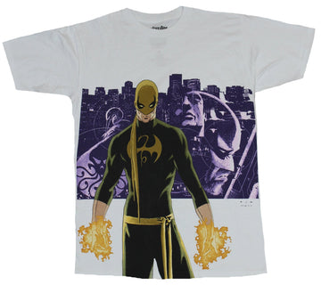 Iron Fist Mens T-Shirt -  The immortal One Standing over Purple Panel Image