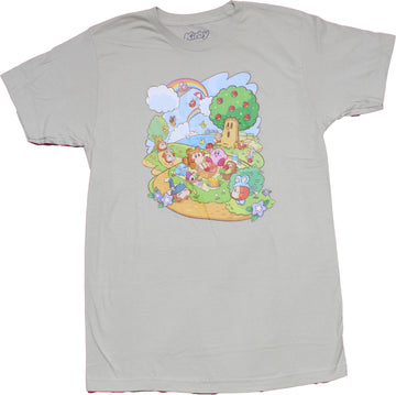 Kirby Mens T-Shirt - Pupupu  Picnic Group under Rainbow Sky