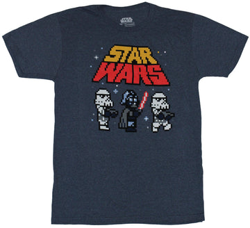Star Wars Mens T-Shirt - Pixelated Darth Vader Stormtrooper Under Logo Image