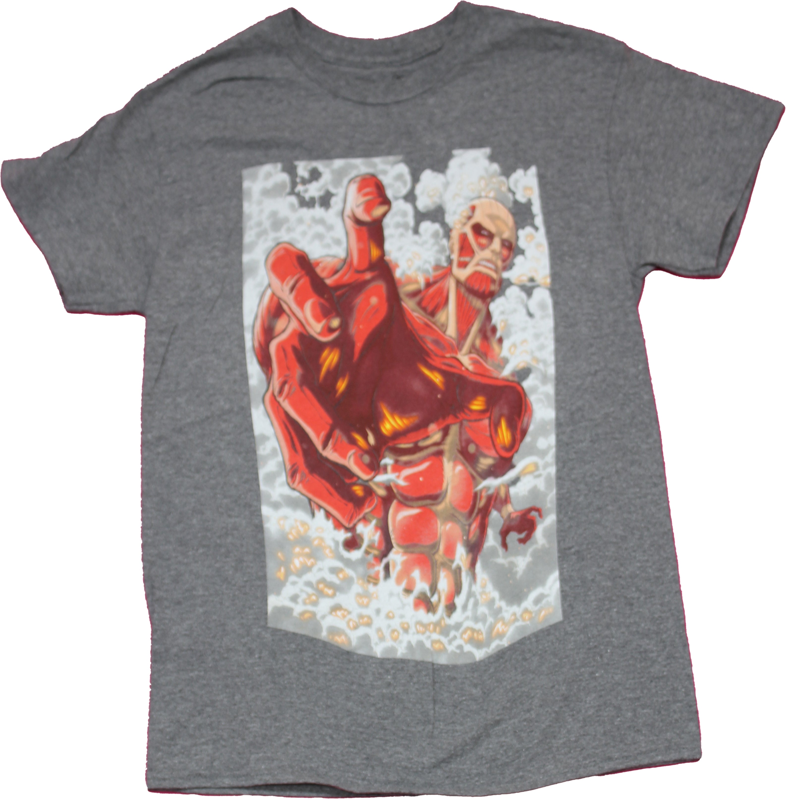Attack On Titan Mens T-shirt -  Muscle Titan Over Fiery Clouds