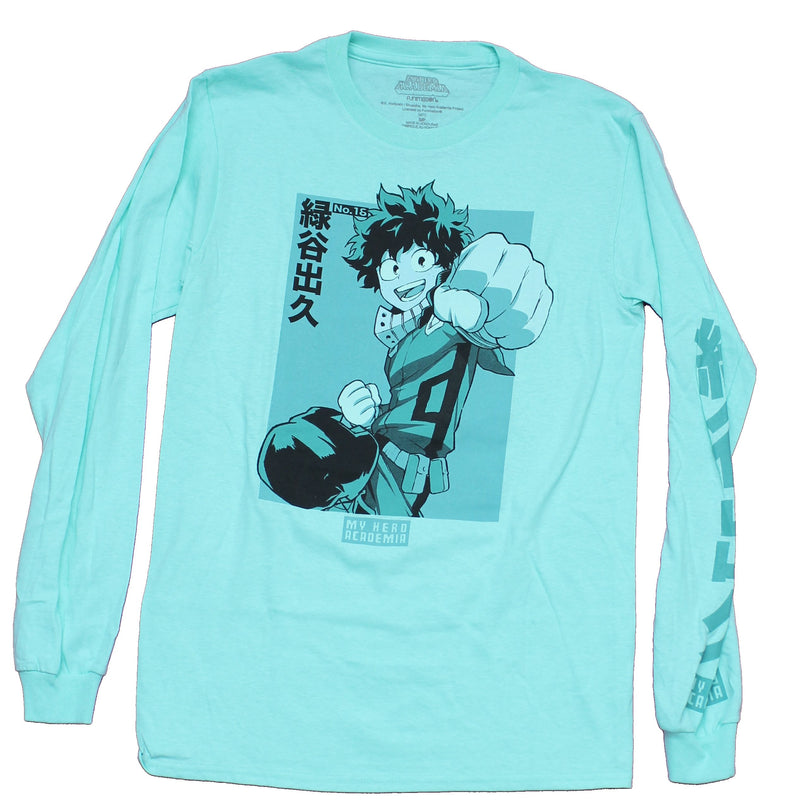 My Hero Academia Mens Long Sleeve T-Shirt - Deku Punch Kanji Sleeve - Inmyparentsbasement.com