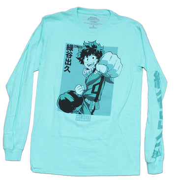 My Hero Academia Mens Long Sleeve T-Shirt - Deku Punch Kanji Sleeve