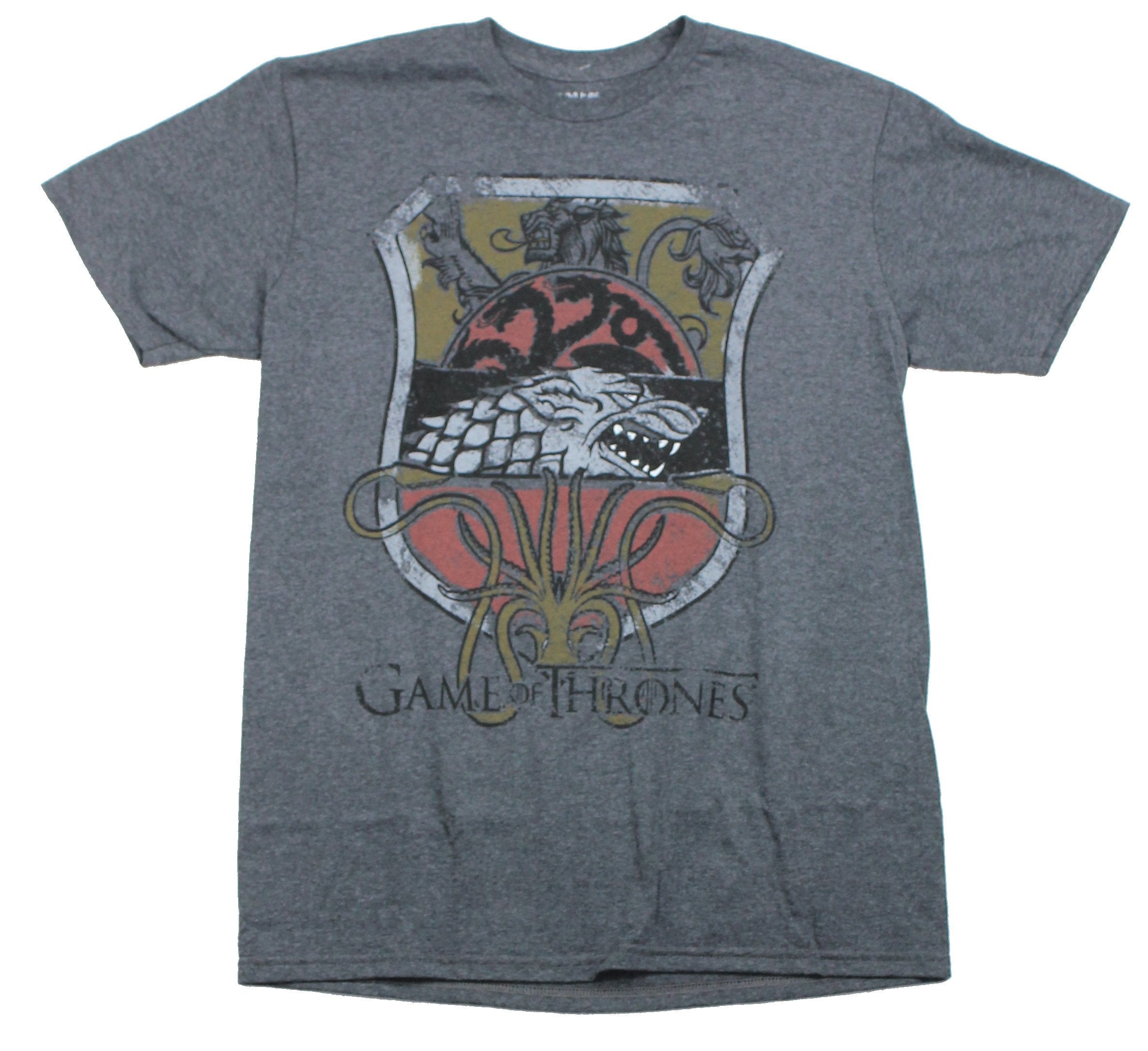 Game of Thrones Mens T-Shirt - Stark Grayjoy Lanister Crest Distressed Crest
