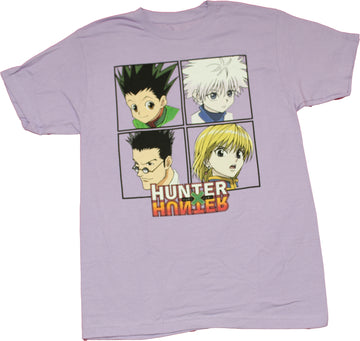 Hunter X Hunter Mens T-shirt -  Four Boxed Characters Over Logo