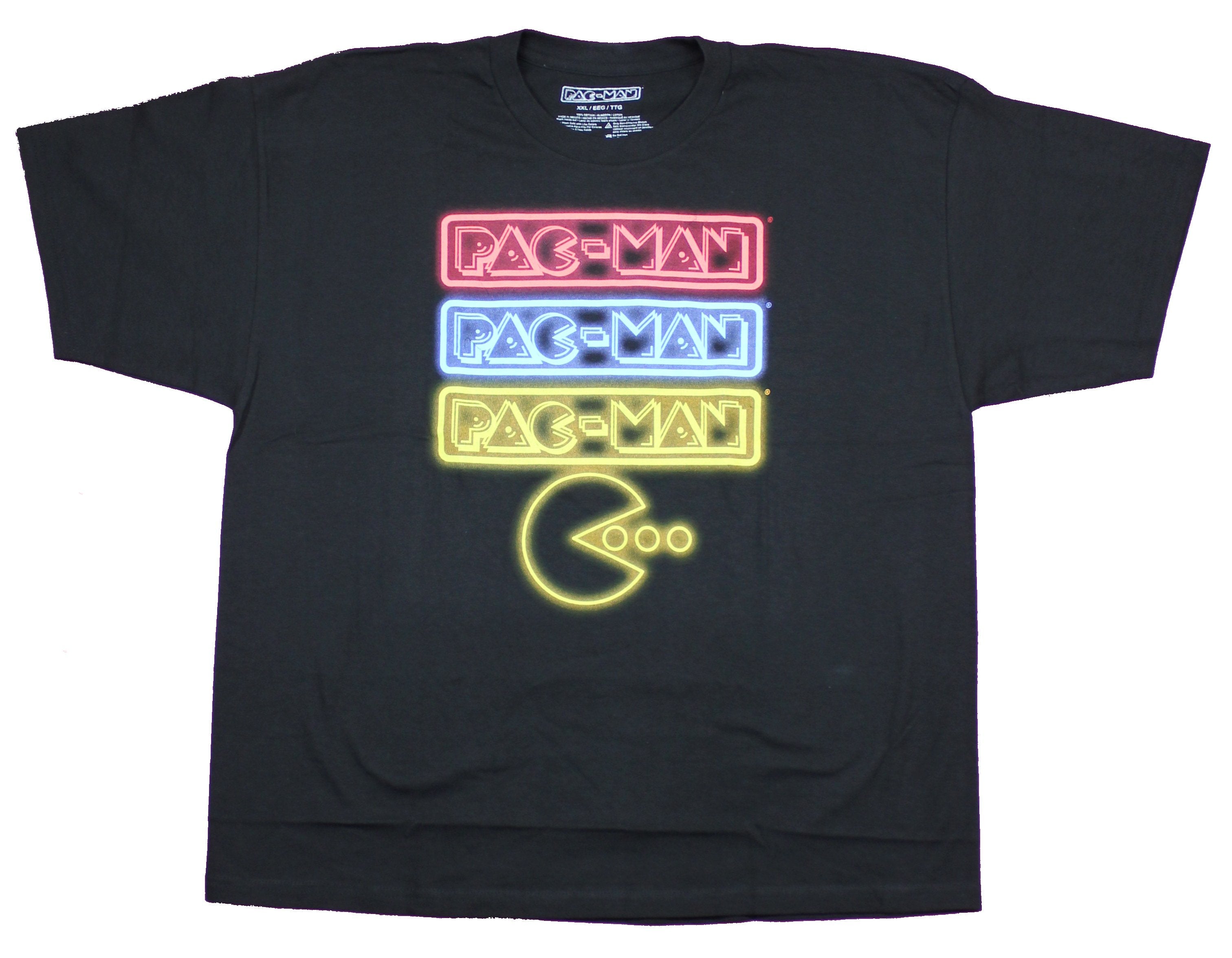 Pac-Man Mens Long T-Shirt  - Neon Repeated Name Sign Style