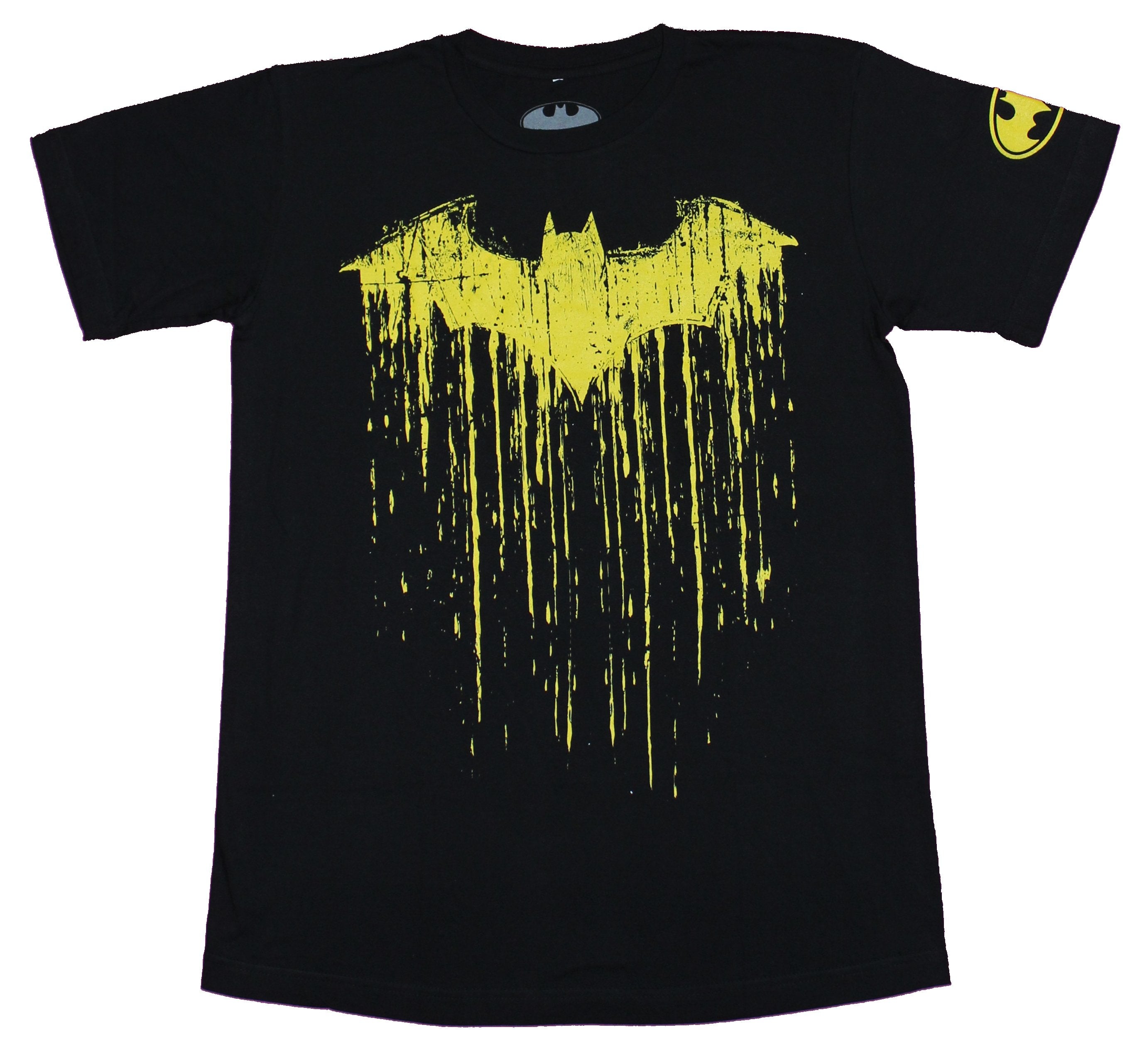 Batman Mens T-Shirt - Dripping Yellow Batwing Logo Image