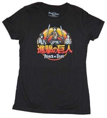 Attack on Titan Girls T-Shirt - Hero Trio with Kanji in Circle Image
