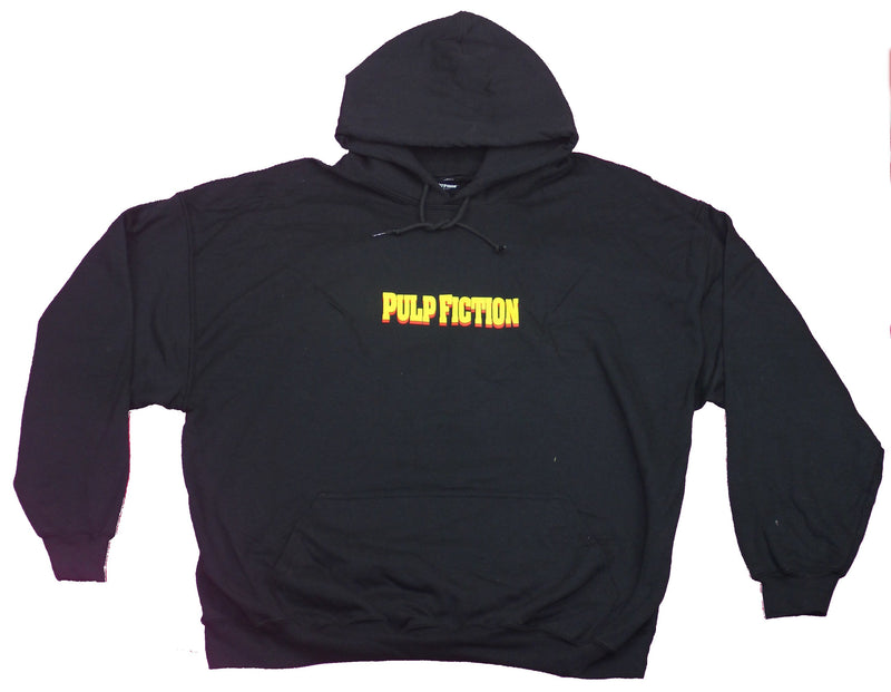 Pulp Fiction Mens Pull-Over Hoodie - Title Logo Front Character Back - Inmyparentsbasement.com