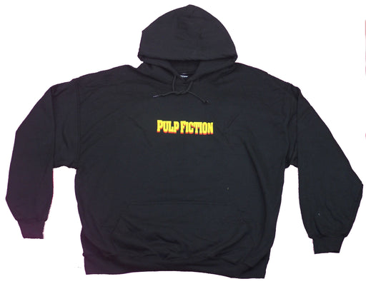 Pulp Fiction Mens Pull-Over Hoodie - Title Logo Front Character Back - Inmyparentsbasement.com