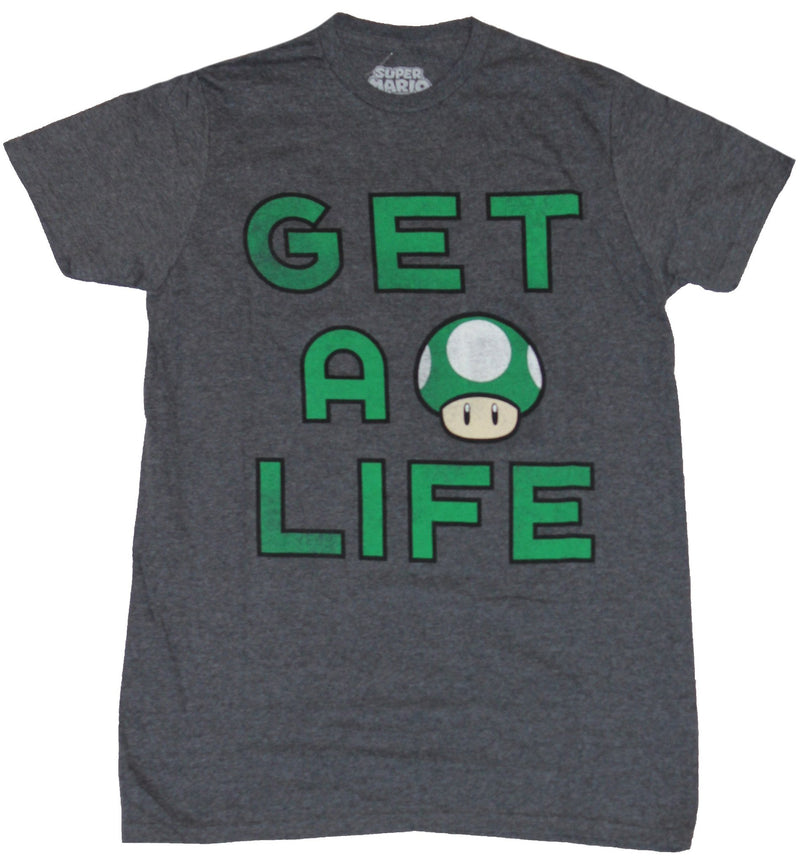 Super Mario Brothers Nintendo Mens T-Shirt - Get A Life Mushroom Words Image