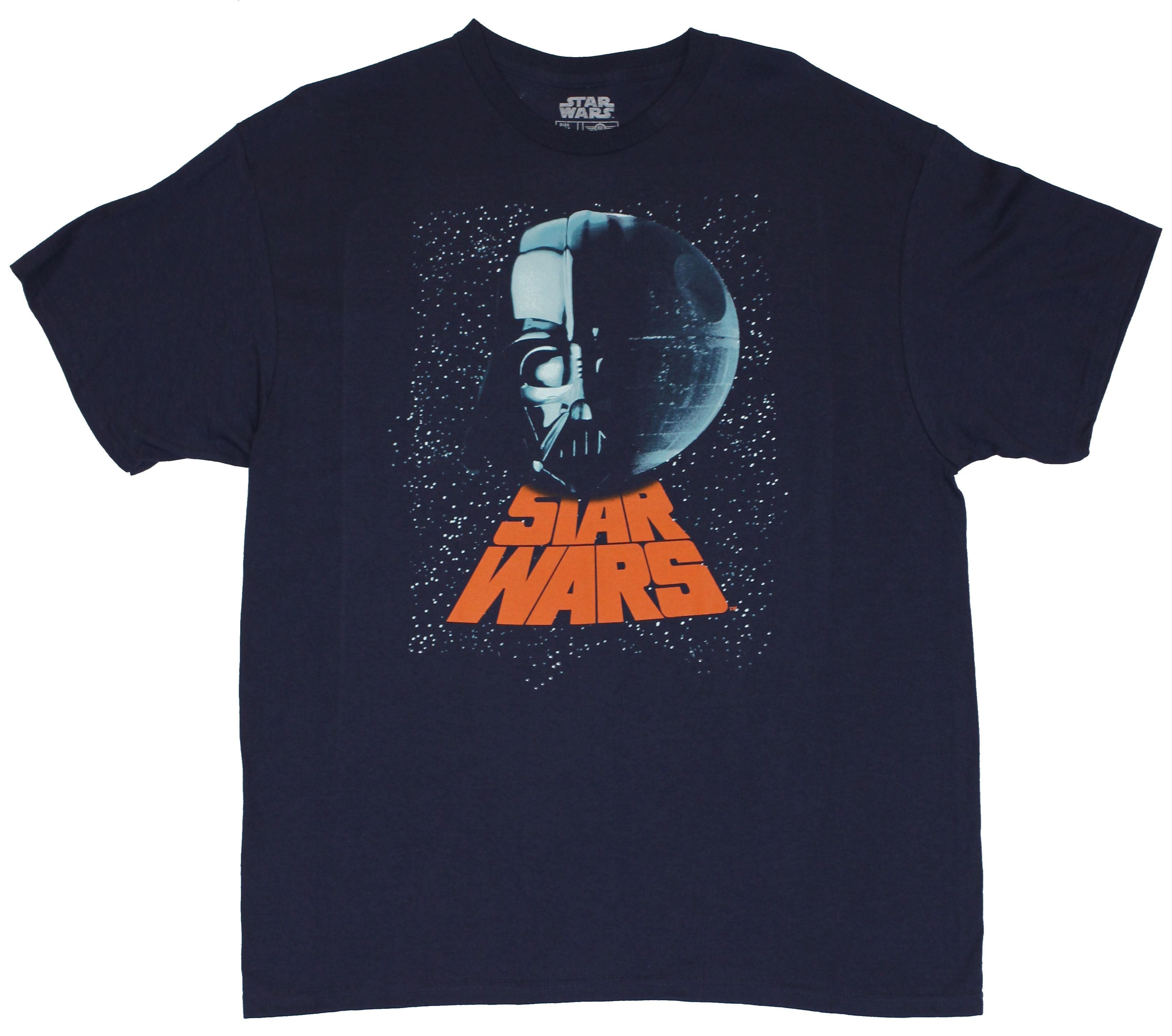 Star Wars Mens T-Shirt - Darth Vader Death Star  Image Over Orange Logo