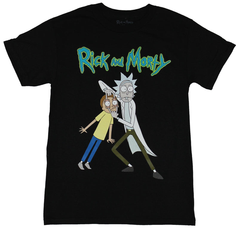 Rick & Morty Mens T-Shirt - Rick Messing with Morty's Eyes Image - Inmyparentsbasement.com