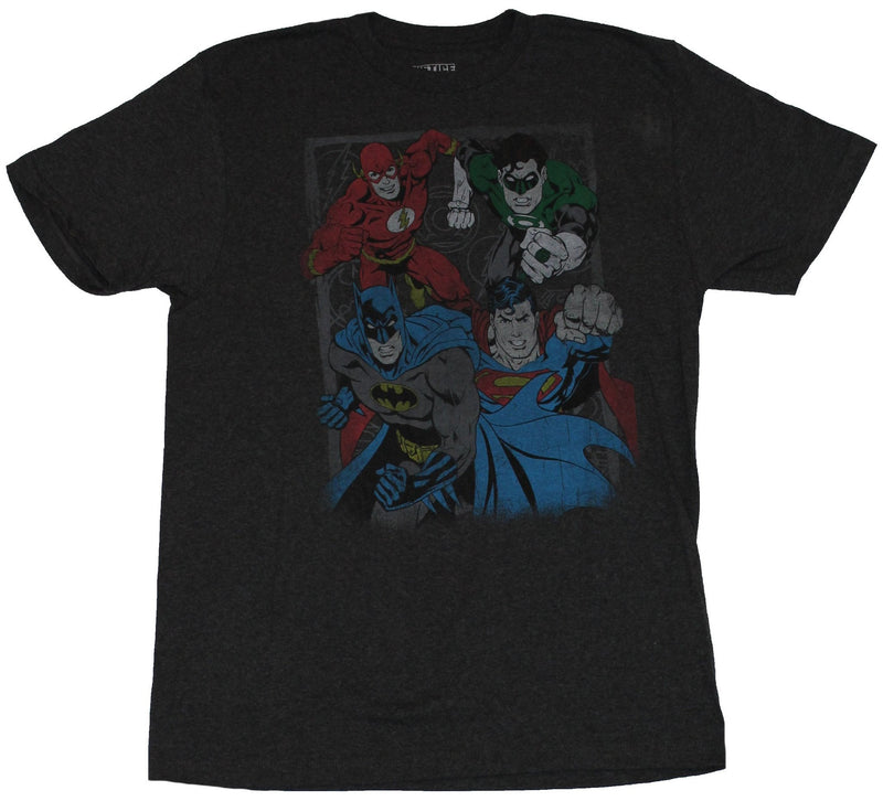 Justice League Mens T-Shirt - Distressed Boxed Flash Green Lantern Flash Batman