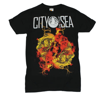 City in the Sea  Mens T-Shirt - Firery Orange Red Heart Image