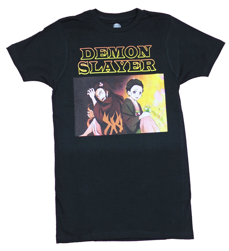 Demon Slayer  Mens T-Shirt - Yellow Red Logo Over Action Duo Box