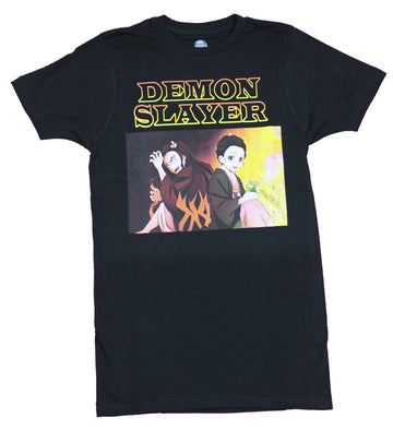 Demon Slayer  Mens T-Shirt - Yellow Red Logo Over Action Duo Box