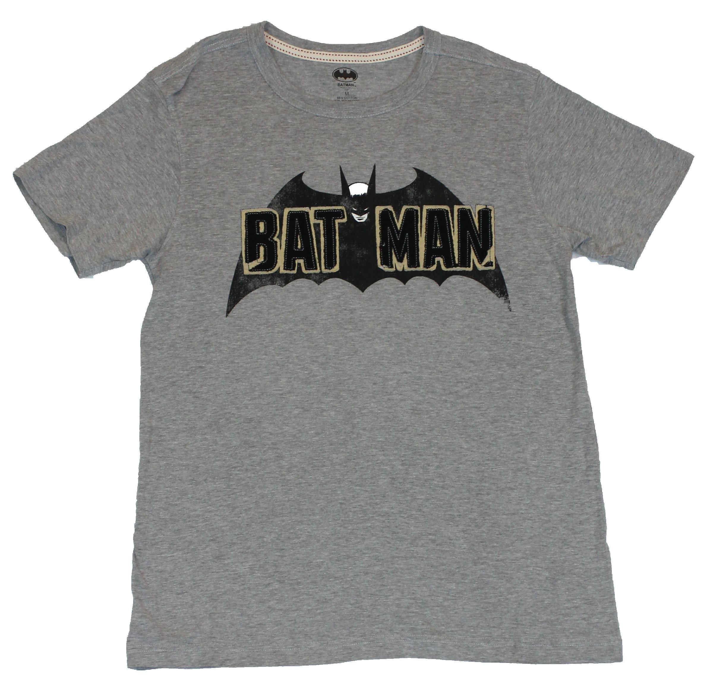 Batman (DC Comics) Mens T-Shirt - 60s Style Embrodried Patch