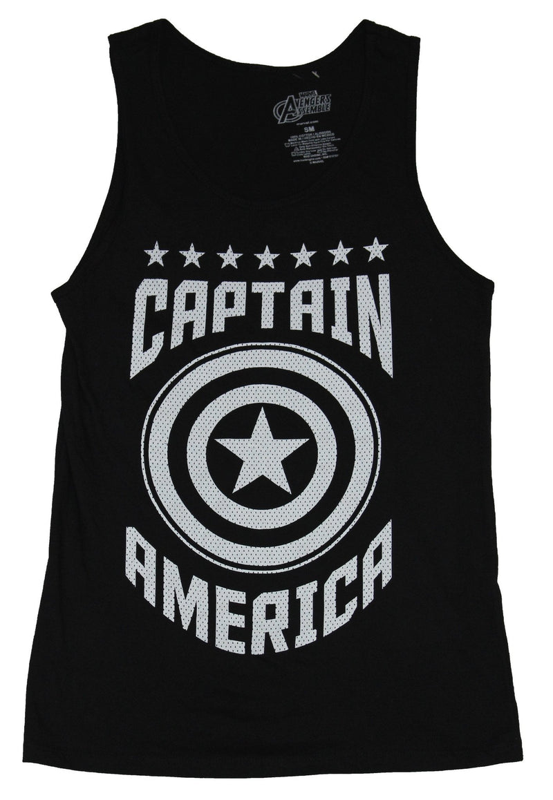 Captain America (Marvel Comics) Mens Tank Top -  B & W Dotted Logo Between Name - Inmyparentsbasement.com