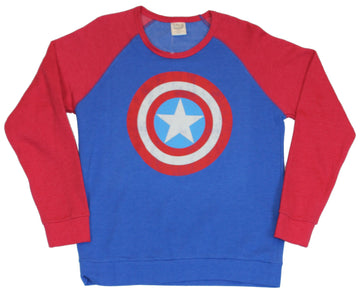 Captain America (Marvel Comics) Crew Neck Sweatshirt - Shield Image Red Sleeves