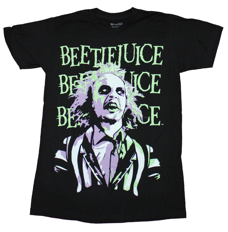 Beetlejuice Mens T-Shirt - Pastel Colored Name Drop Smiling Portrait - Inmyparentsbasement.com