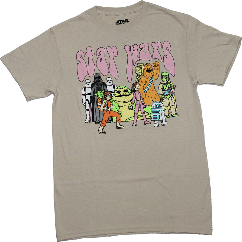 Star Wars Mens T-Shirt - Trippy Cartoony Cast Under Name - Inmyparentsbasement.com