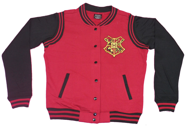 Harry Potter Mens Button Up Jacket - Hogwarts Crest Patch Front Gryffindor Back