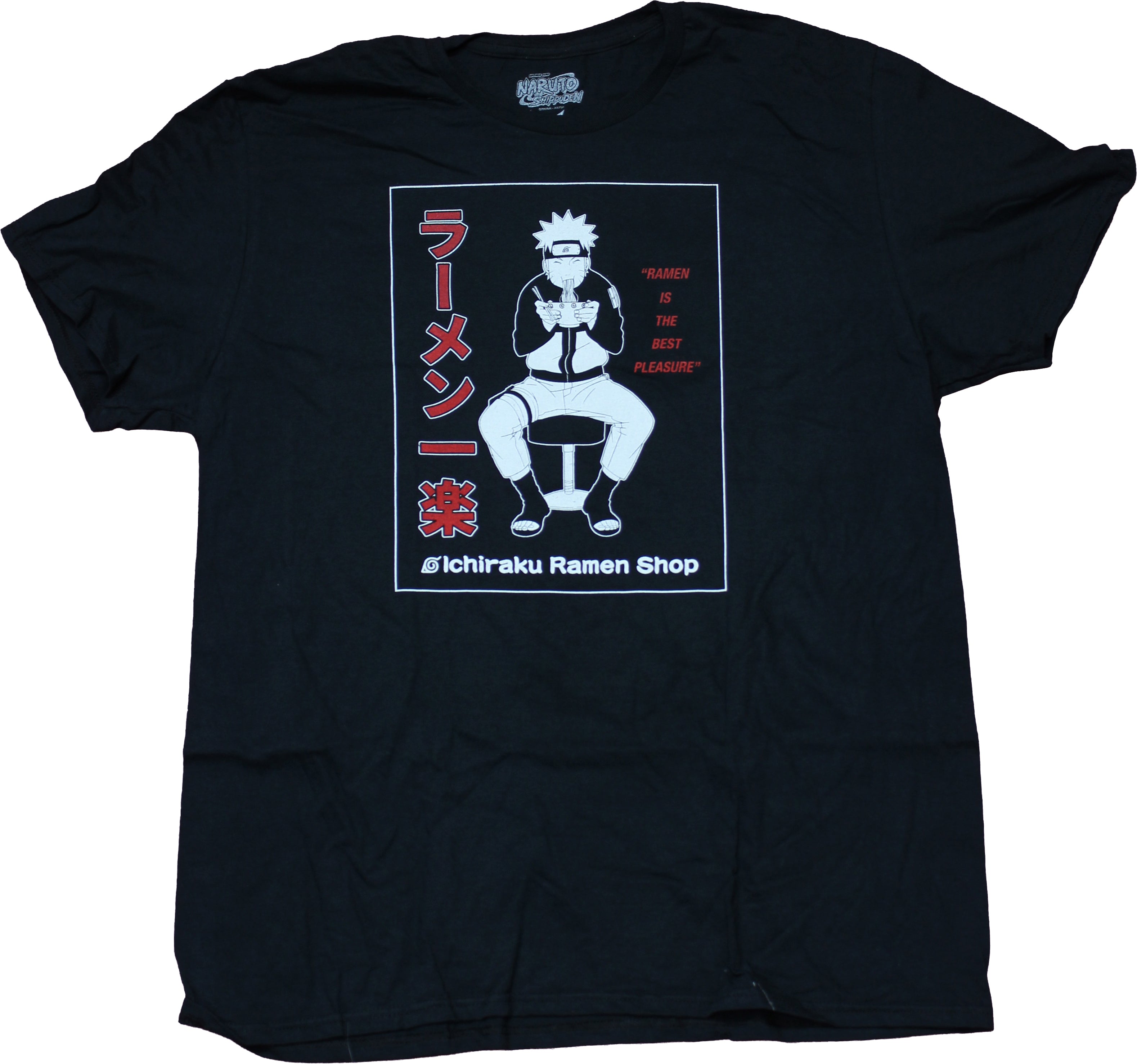 Naruto Mens T-Shirt - B & W Naruto Eats Ramen by  Kanji