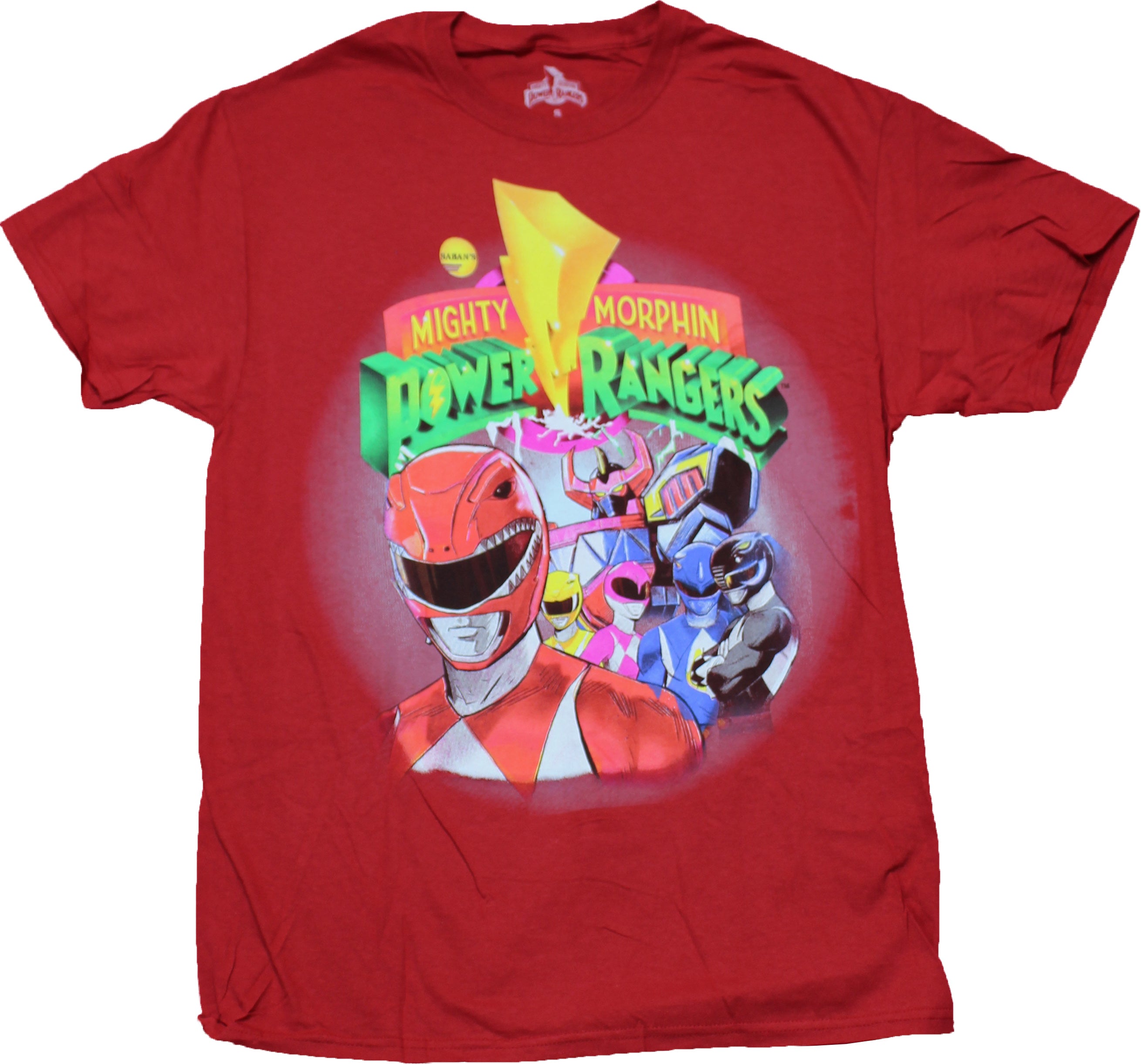Mighty Morphin Power Rangers Mens T Shirt Posed With Zord Under Logo Mighty Morphin Power Rangers Mens T Shirt Posed With Zord Under Logo