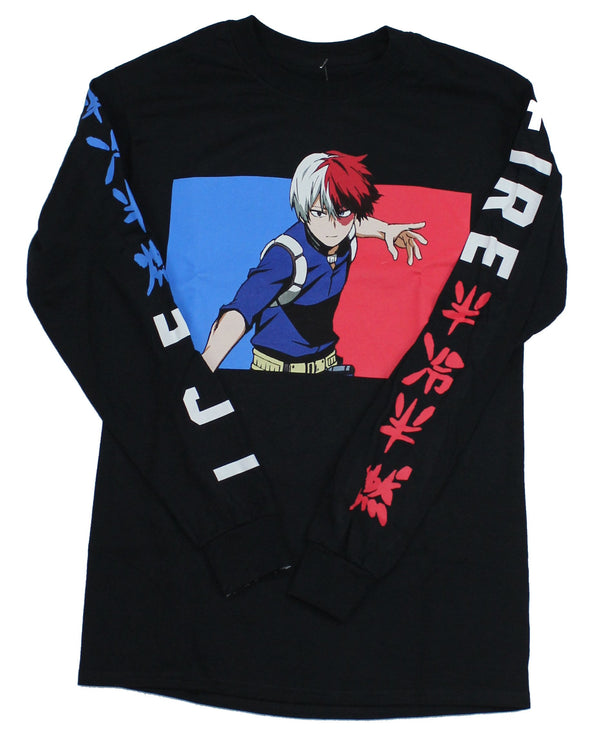 My Hero Academia Long Sleeve Mens  T-Shirt -  Todoroki Fire & Ice Sleeves - Inmyparentsbasement.com