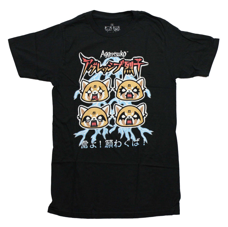 Aggretsuko Mens T-Shirt -  Four Lightning Heads Over Kanji
