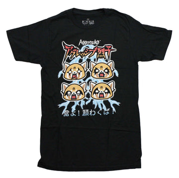 Aggretsuko Mens T-Shirt -  Four Lightning Heads Over Kanji