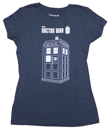 Doctor Who Girls Juniors T-Shirt - Outlined Call Box Under Tv Logo Image