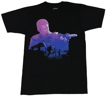 Star Wars Force Awakens Mens T-Shirt - Purple Filled Finn Attacking Image