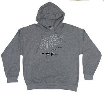 Star Wars Mens Hoodie Sweatshirt - Slant Logo Over X-Wings Image