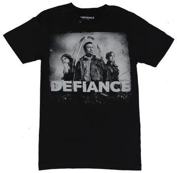 Defiance TV Show Mens T-Shirt - Distressed 3 Character Black & White Photo Image