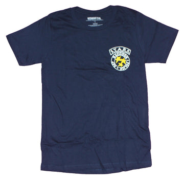 Resident Evil Mens T-Shirt- Raccoon Stars Lapel And Back Image