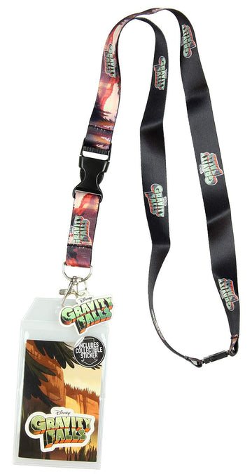 Disney Gravity Falls Forrest Scenery Lanyard Keychain ID Holder Gravity Falls Title Rubber Charm and Sticker
