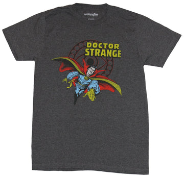 Doctor Strange (Marvel Comics) Mens T-Shirt - Flying Old School Under Name Image